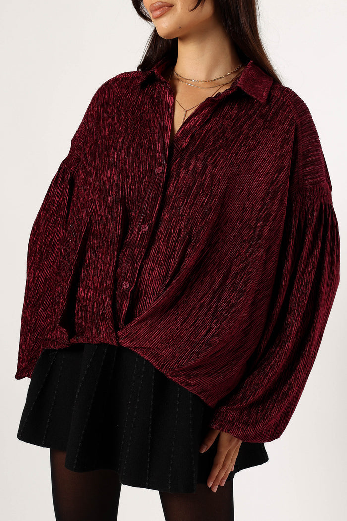 Petal and Pup USA TOPS Cadence Long Sleeve Sequin Top - Burgundy