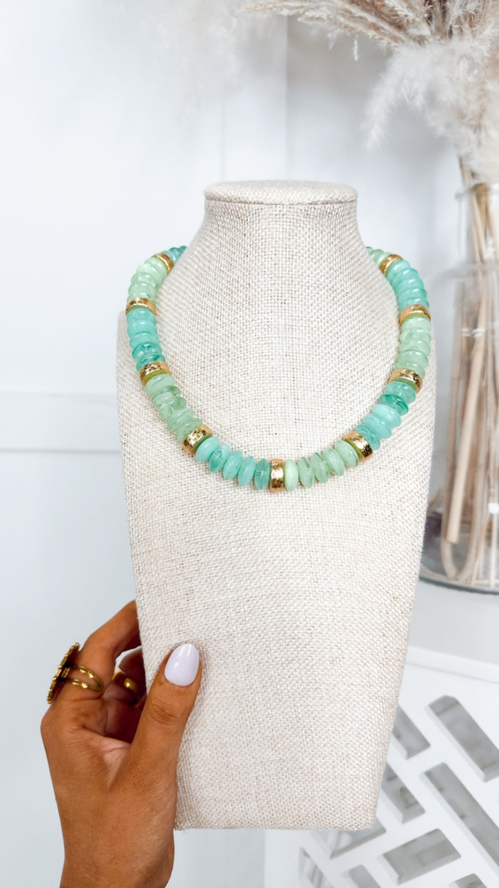 Calloway Beaded Disc Necklace-Mint