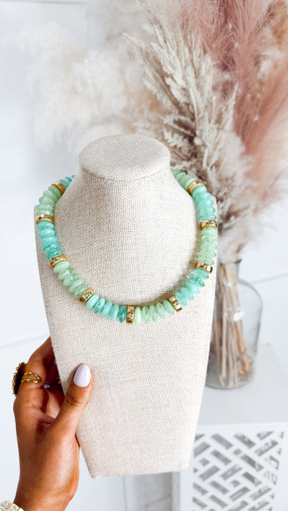 Calloway Beaded Disc Necklace-Mint