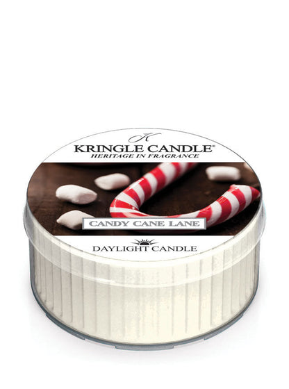 Kringle Candle Candy Cane Lane daylight candle in packaging on a white background
