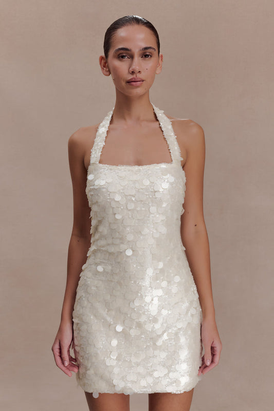 Caralee Sequin Halter Mini Dress - Ivory