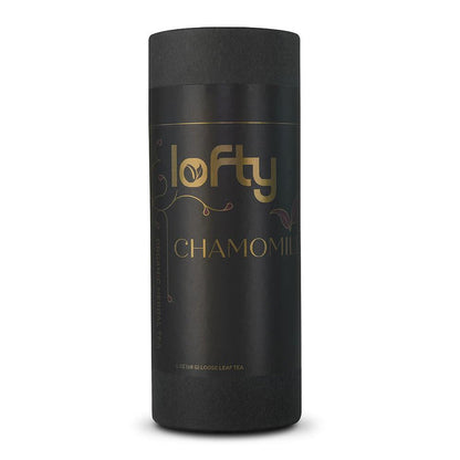 Front view of Lofty chamomile tea canister.
