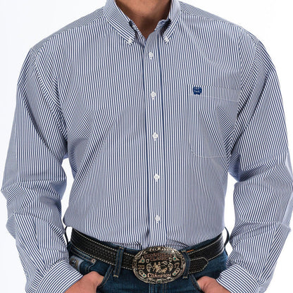Cinch Men's Tencel L/S Striped Western Button Down Shirt in Royal Blue