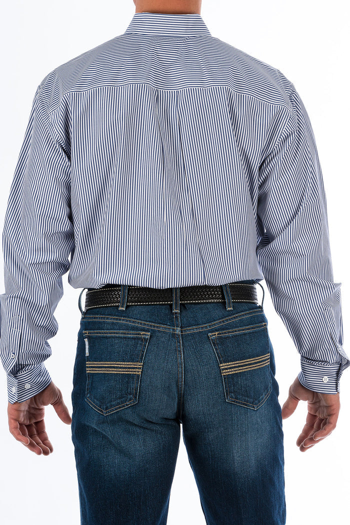 Cinch Men's Tencel L/S Striped Western Button Down Shirt in Royal Blue