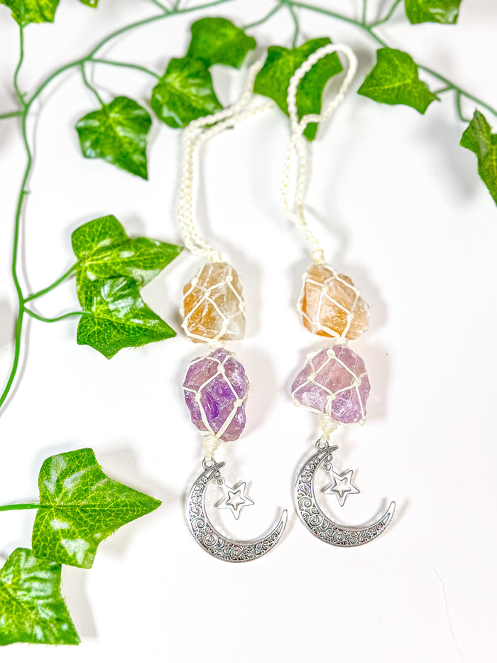 Citrine + Amethyst Moon Charm