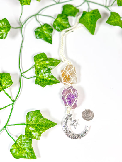 Citrine + Amethyst Moon Charm