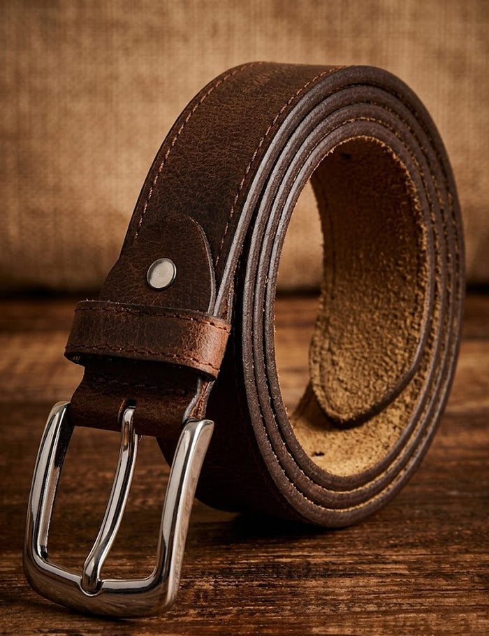 Classic Full-Grain Rugged Leather Belt | Coffee
