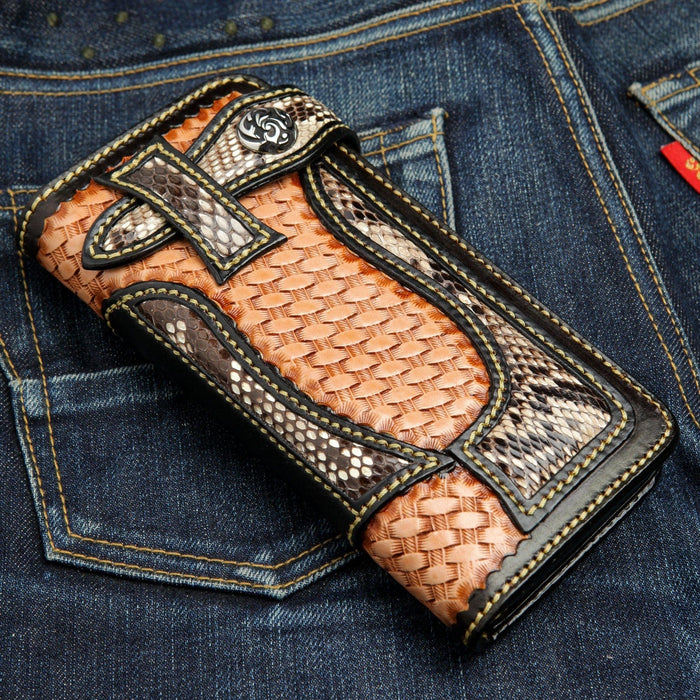 Cobra Snake Skin Woven Cowboy Western Leather Tribal Biker Wallet [3]