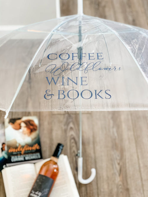 Coffee Wildflowers Wine & Books Clear Umbrella