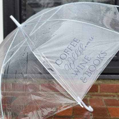 Coffee Wildflowers Wine & Books Clear Umbrella