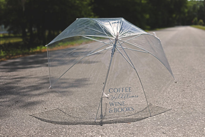Coffee Wildflowers Wine & Books Clear Umbrella