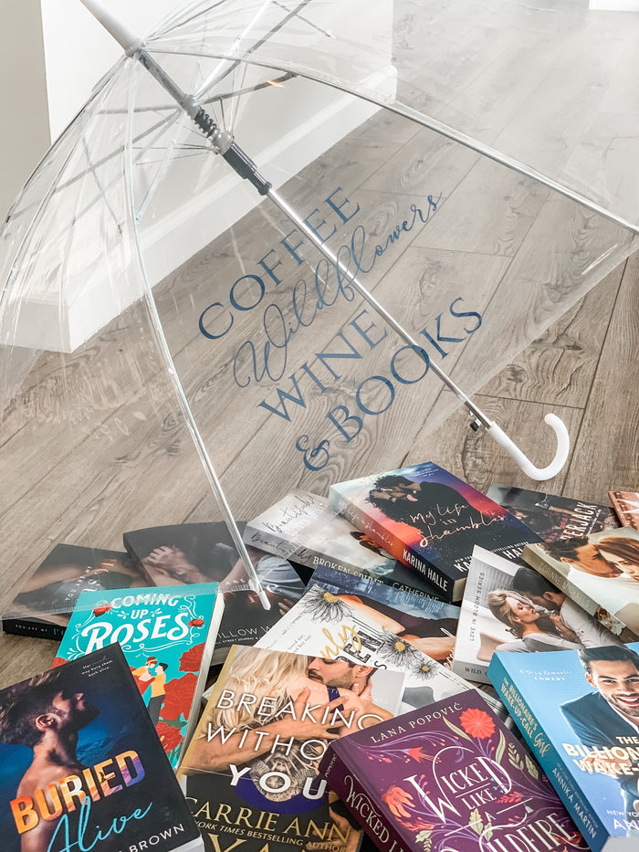 Coffee Wildflowers Wine & Books Clear Umbrella
