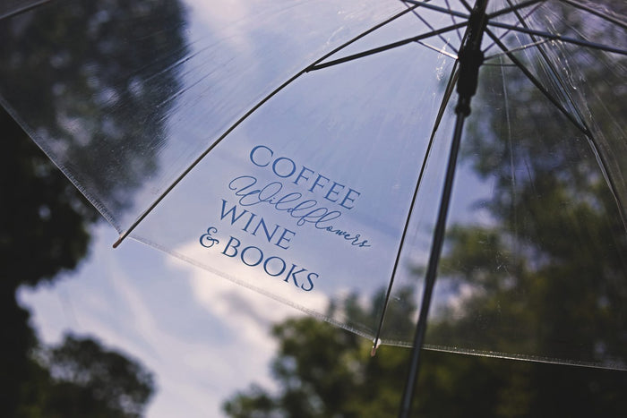 Coffee Wildflowers Wine & Books Clear Umbrella