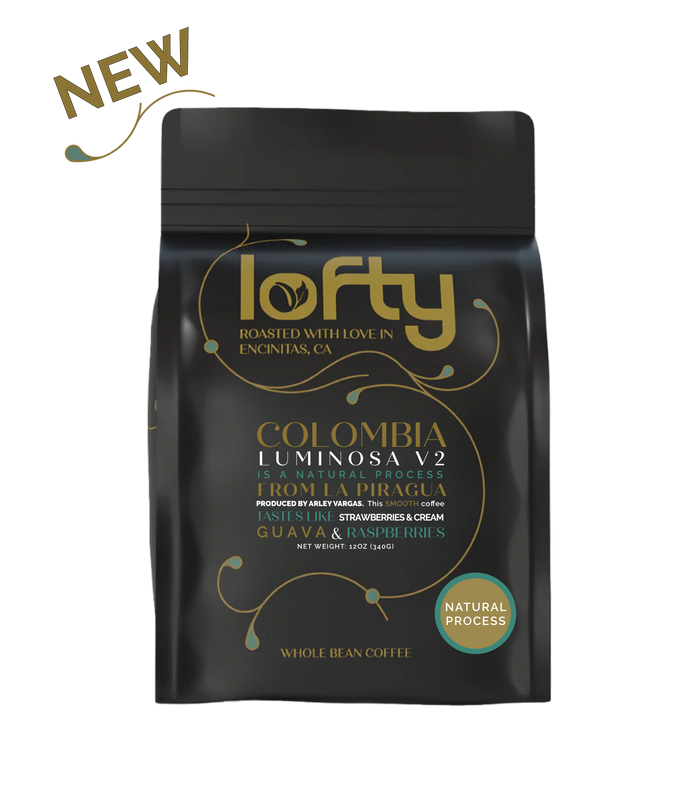 Front View of NEW Colombia Luminosa v2 Natural Process coffee bag