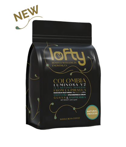Side  View of NEW Colombia Luminosa v2 Natural Process coffee bag