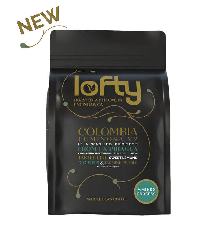 Front View of NEW Colombia Luminosa v2 Washed Process coffee bag
