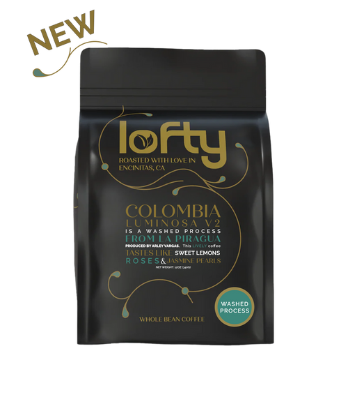 Front View of NEW Colombia Luminosa v2 Washed Process coffee bag