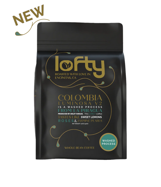 Front View of NEW Colombia Luminosa v2 Washed Process coffee bag