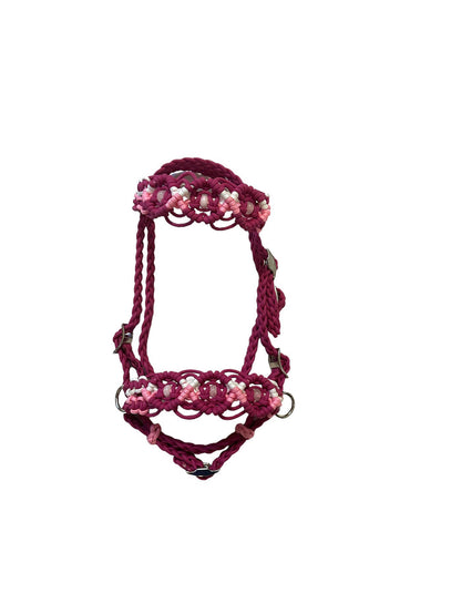 complete Bitless bridle side pull hackamore in my beaded  style with rose quartz.