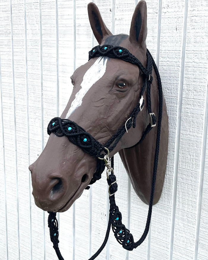 complete Bitless bridle side pull hackamore in my beaded  style - Tiffanys Braided Tack LLC