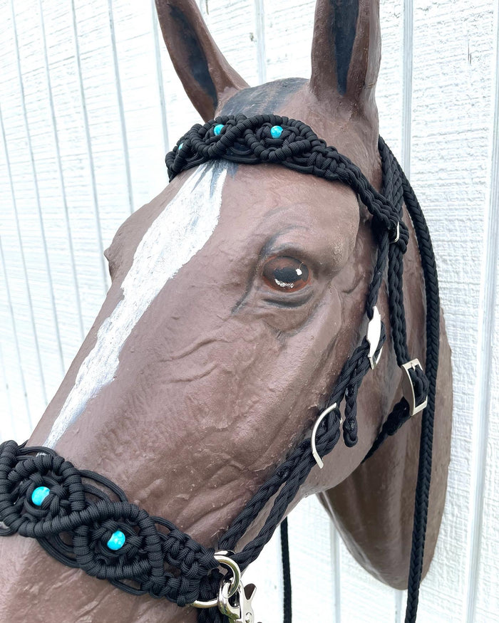 complete Bitless bridle side pull hackamore in my beaded  style - Tiffanys Braided Tack LLC