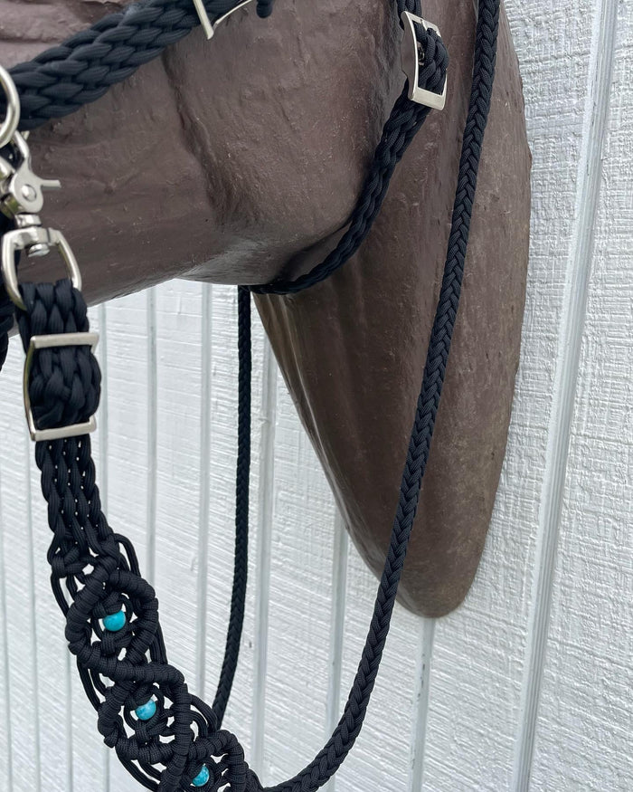 complete Bitless bridle side pull hackamore in my beaded  style - Tiffanys Braided Tack LLC