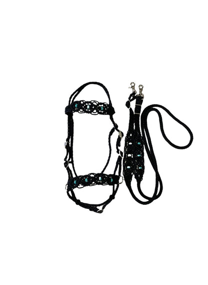 complete Bitless bridle side pull hackamore with turquoise howlite in my beaded  style