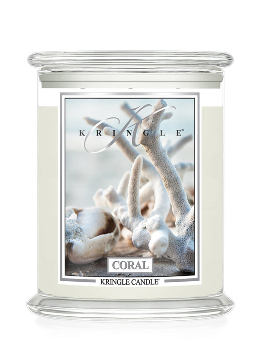 Kringle Candle with coral design on a white background