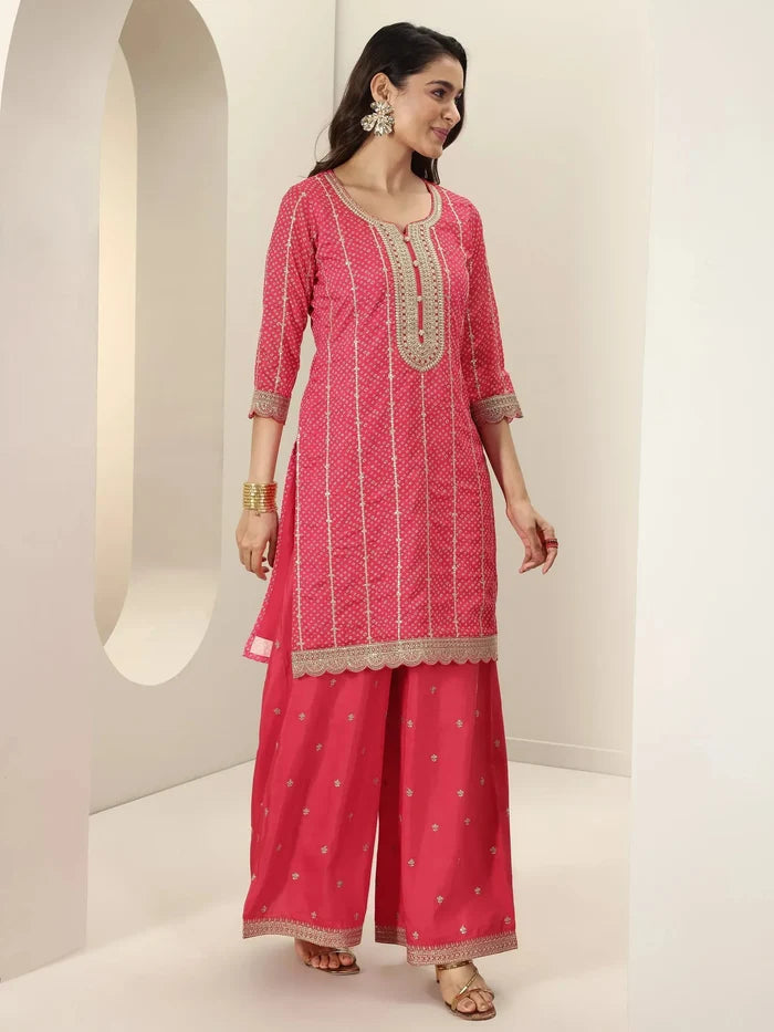 Coral Pink Bandhani Kurta Set
