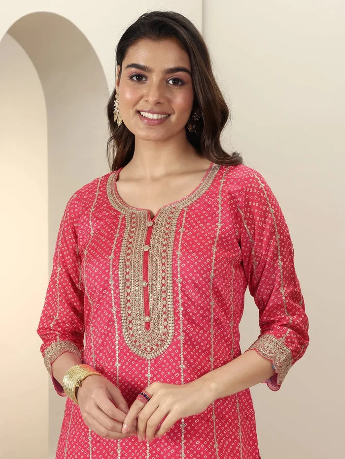 Coral Pink Bandhani Kurta Set