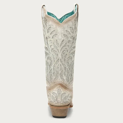 Corral Women's White Glitter Inlay and Embroidery Snip Toe Boot