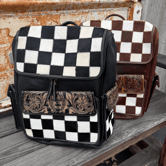 Cowhide Canyon Checkerboard Backpack - Brown