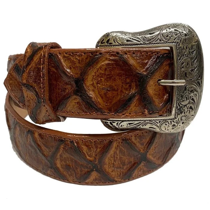 Cowtown Men's Cognac Big Bass Fish Print Belt