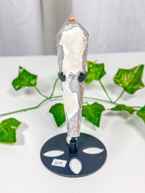 Crazy Lace Agate Wand on Stand (33A)
