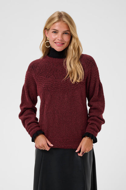 Cream 10615297 CRJunah Pointelle Jumper Cabernet Red on model Shop Cream at Dotique