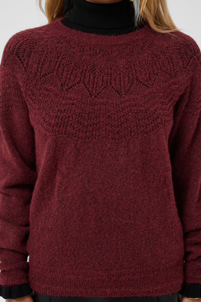 Cream 10615297 CRJunah Pointelle Jumper Cabernet Red on model. Shop Cream at Dotique