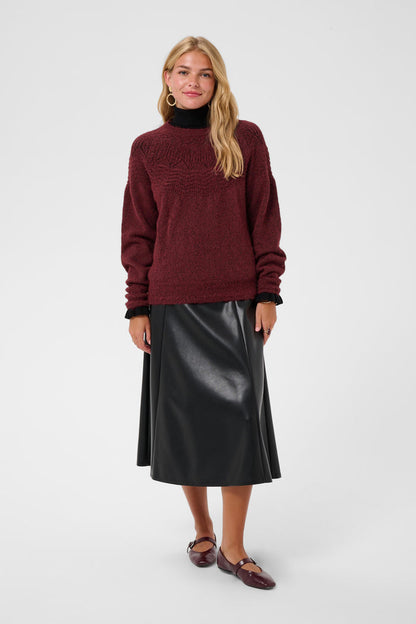 Cream 10615297 CRJunah Pointelle Jumper Cabernet Red on model Shop Cream at Dotique