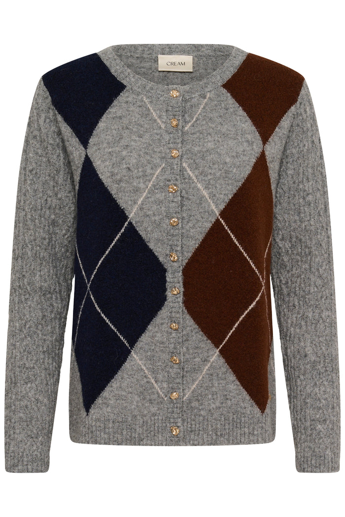 Cream 10615300 CRHope Knit Cardigan grey argyle knit Shop Cream at Dotique