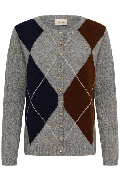 Cream 10615300 CRHope Knit Cardigan grey argyle knit Shop Cream at Dotique