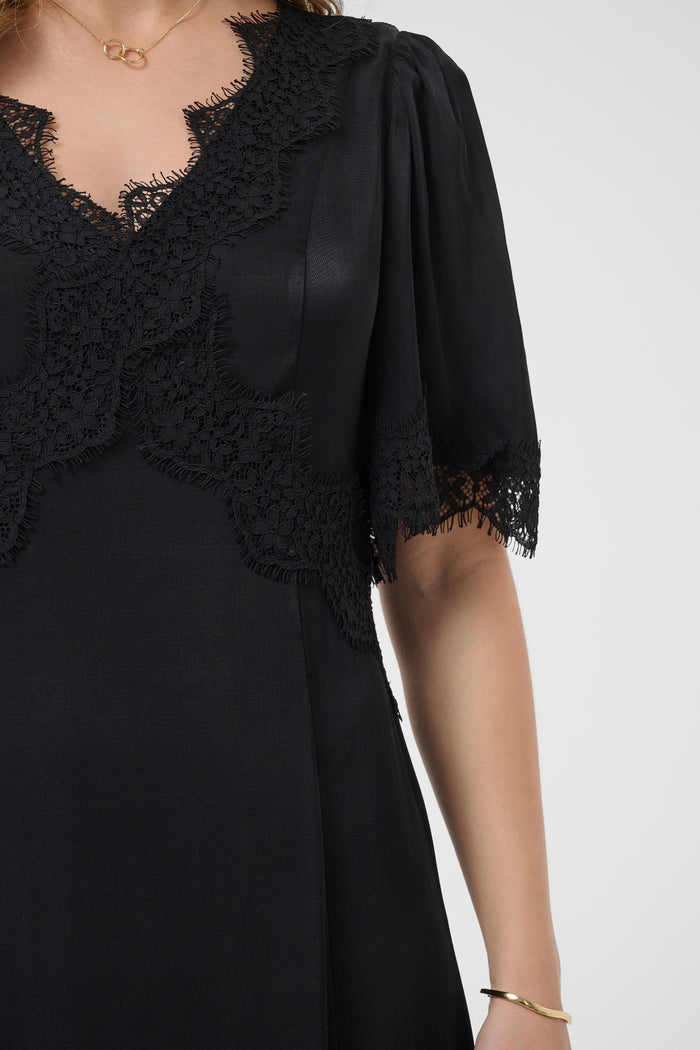 Cream 10615319 Confir Lace Maxi Dress Black with lace detail. Shop Cream at Dotique.