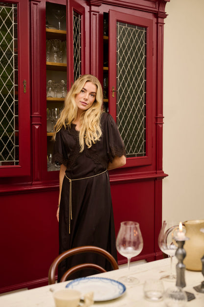 Cream 10615319 Confir Lace Maxi Dress in Java Brown worn by model. Shop Cream at Dotique.
