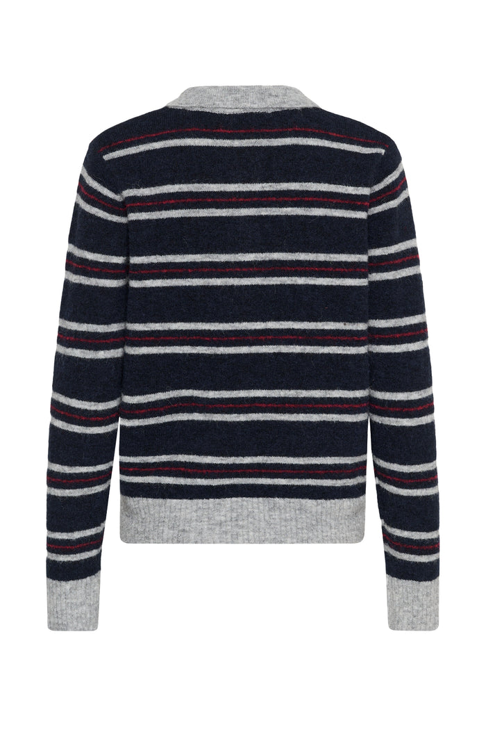 Cream 10615326 Ditte Striped Polo Pullover in Navy striped knit sweater. Shop Cream at Dotique.