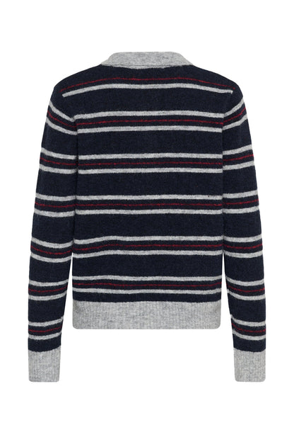 Cream 10615326 Ditte Striped Polo Pullover in Navy striped knit sweater. Shop Cream at Dotique.