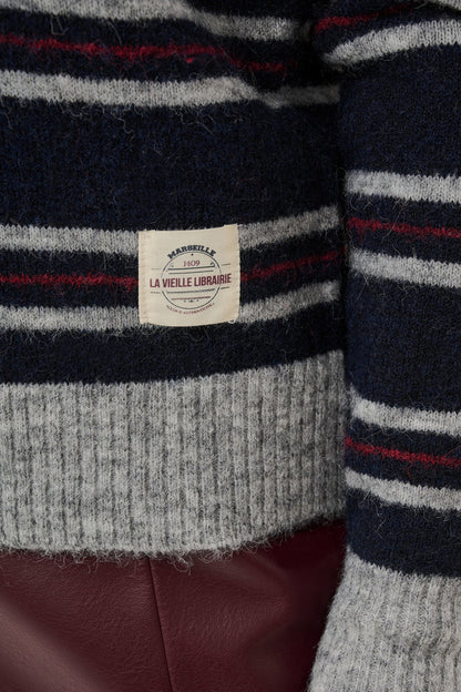 Cream 10615326 Ditte Striped Polo Pullover in Navy striped knit. Shop Cream at Dotique.