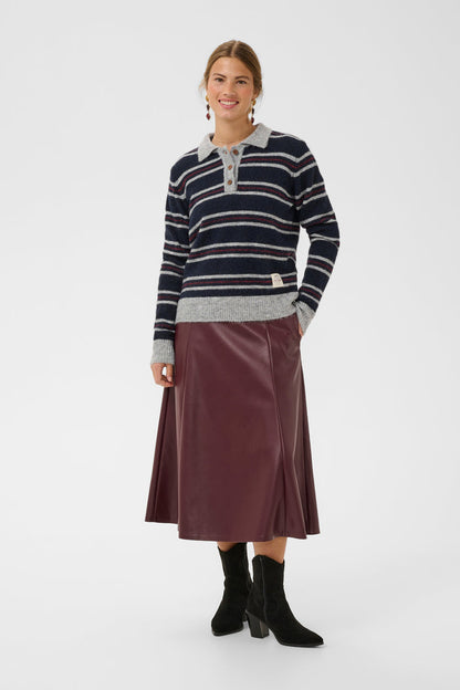Cream 10615326 Ditte Striped Polo Pullover in Navy on model. Shop Cream at Dotique.