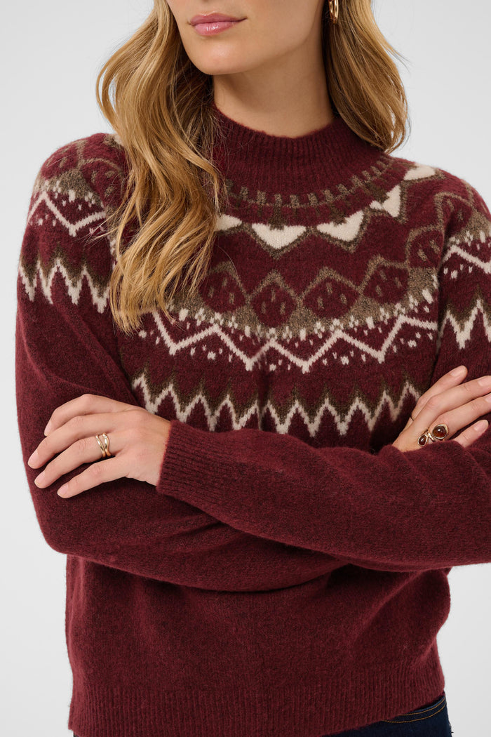 Cream 10615330 CRCherrie Pullover Cabernet Island burgundy patterned jumper Shop Cream at Dotique