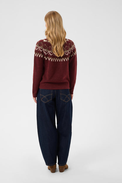 Cream 10615330 CRCherrie Pullover Cabernet Island burgundy jumper back view on model. Shop Cream at Dotique.