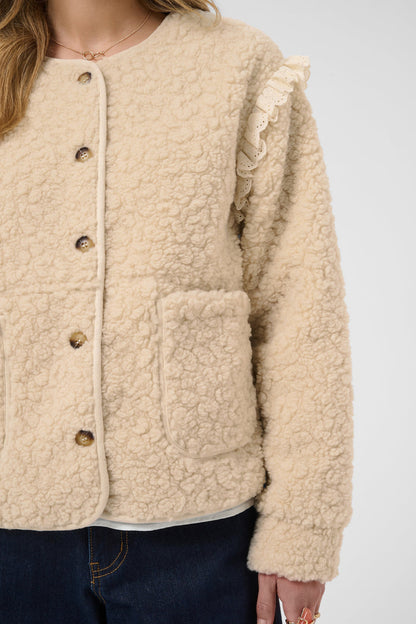 Front view of Cream 10615559 CRRana Lace Teddy Jacket – Oatmeal by Cream. Shop Cream at Dotique.