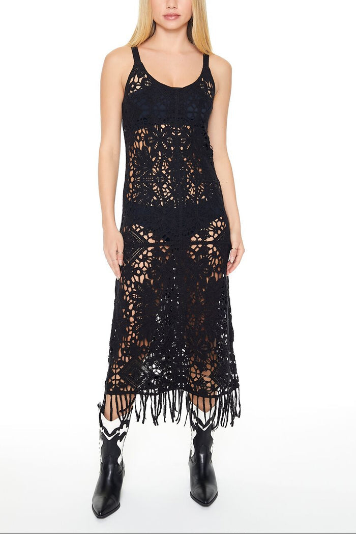 Crochet Fringe Midi Dress