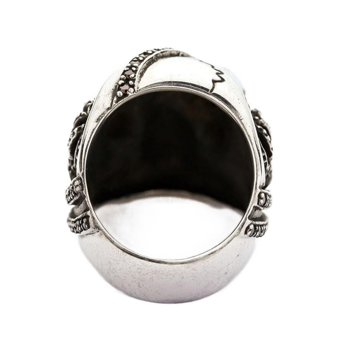 Back view of the ring showing the thick, 925 sterling silver band.